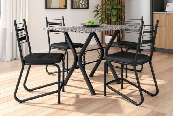 CONJUNTO MESA MIAMI COM TAMPO EM GRANITO OCRE E CADEIRAS KIEVE